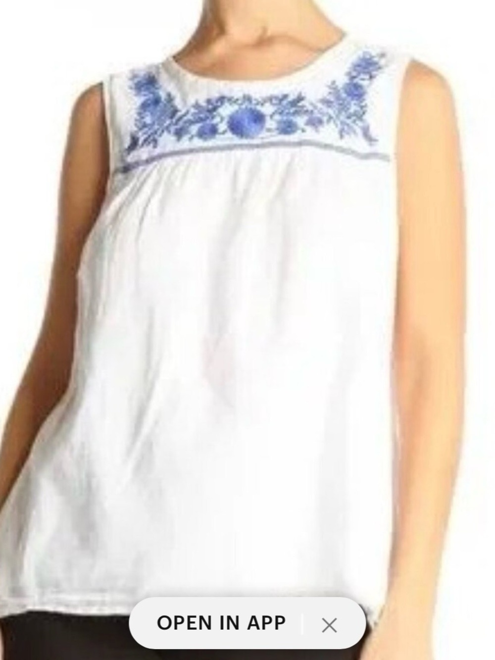 J. Crew White Tank with Blue Floral Embroidery